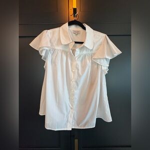 White Button-Down Shirt with Ruffle Sleeves
